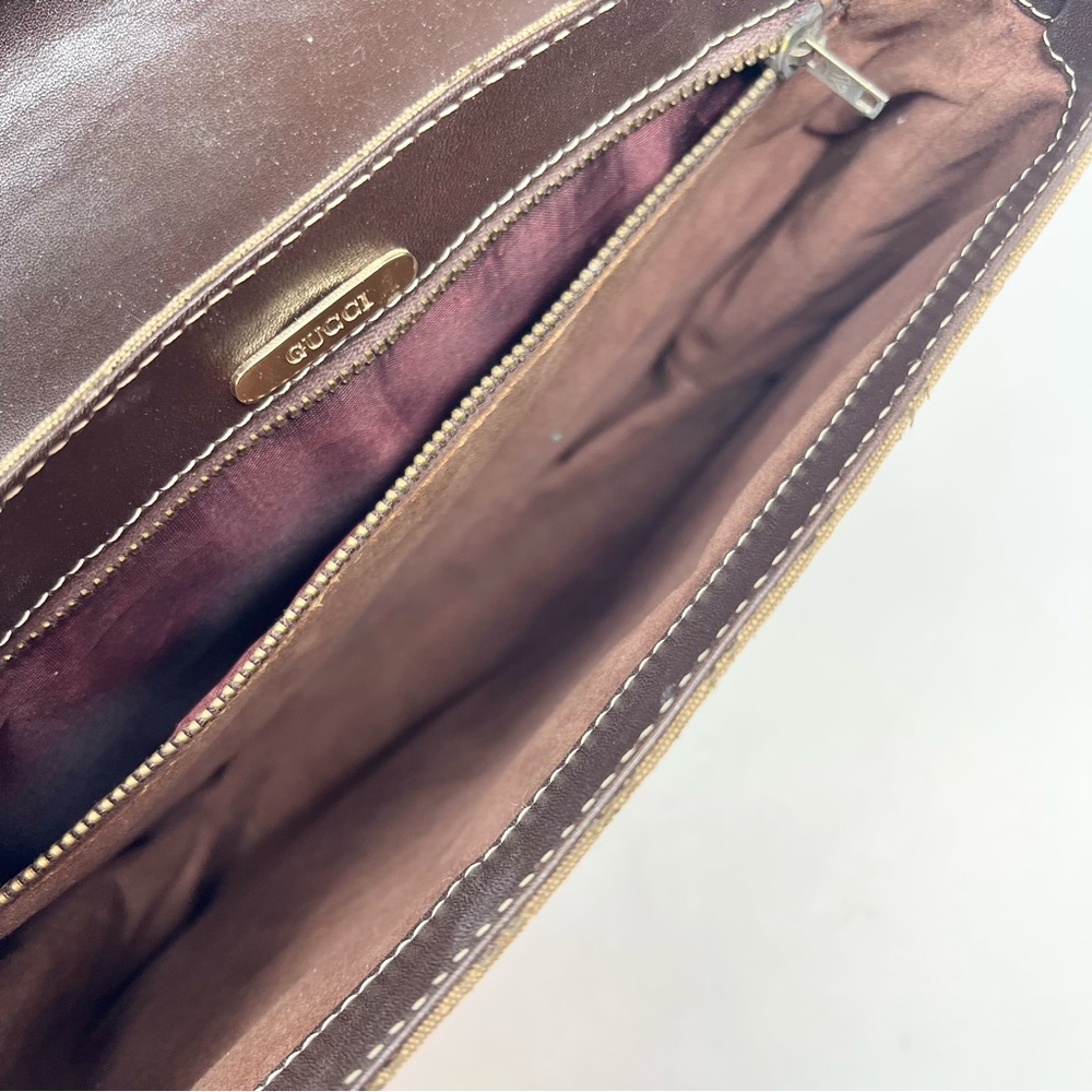 Vintage Gucci Tan and Brown Shoulder Bag GG Logo Canvas Signature Web Stripe - Picture 6 of 12